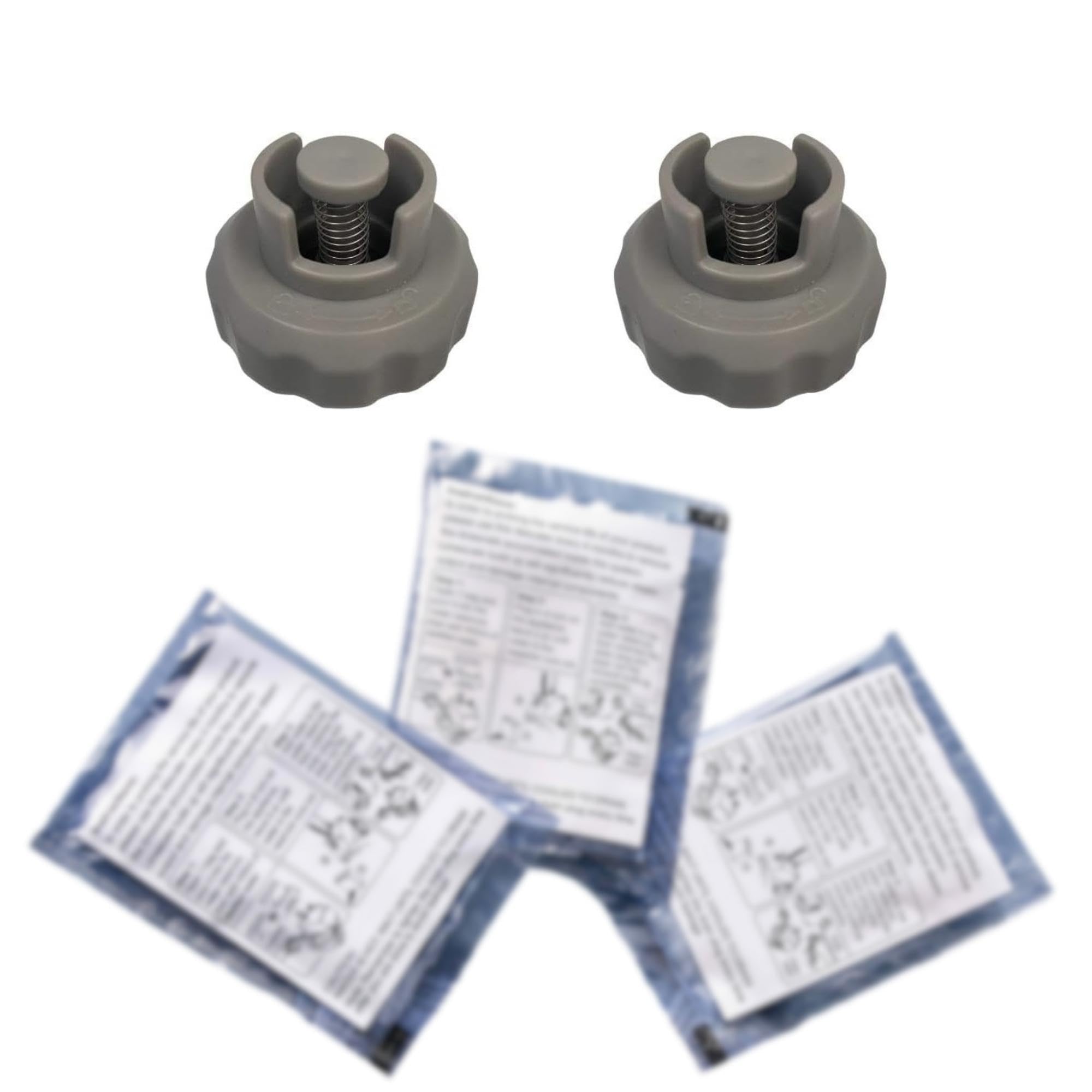 SALAV2-Piece Replacement Water Tank Cap Garment Steamer Models GS06-DJ Blue and Blush, GS24-BJ White, GS45-DJ Orange and Silver with 3pc Decalcifier Packets to Get Rid of Mineral Deposits on Steamers