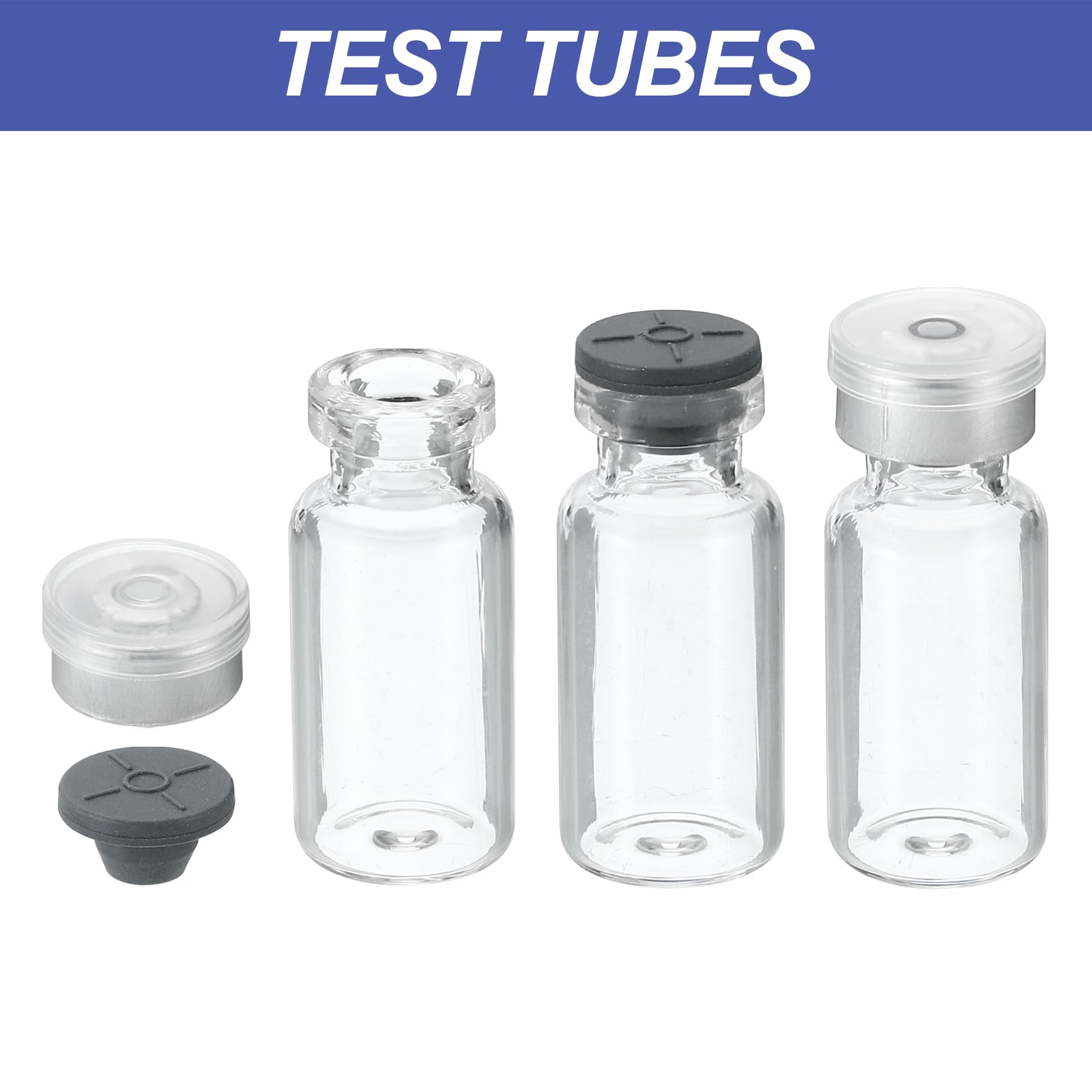 PATIKIL 3ml Fiale 8 Pacco Laboratorio Vuote Fiale con Butile Gomma Tappo e pinze Superiore Tappi Borosilicato Vetro Fiala Trasparente
