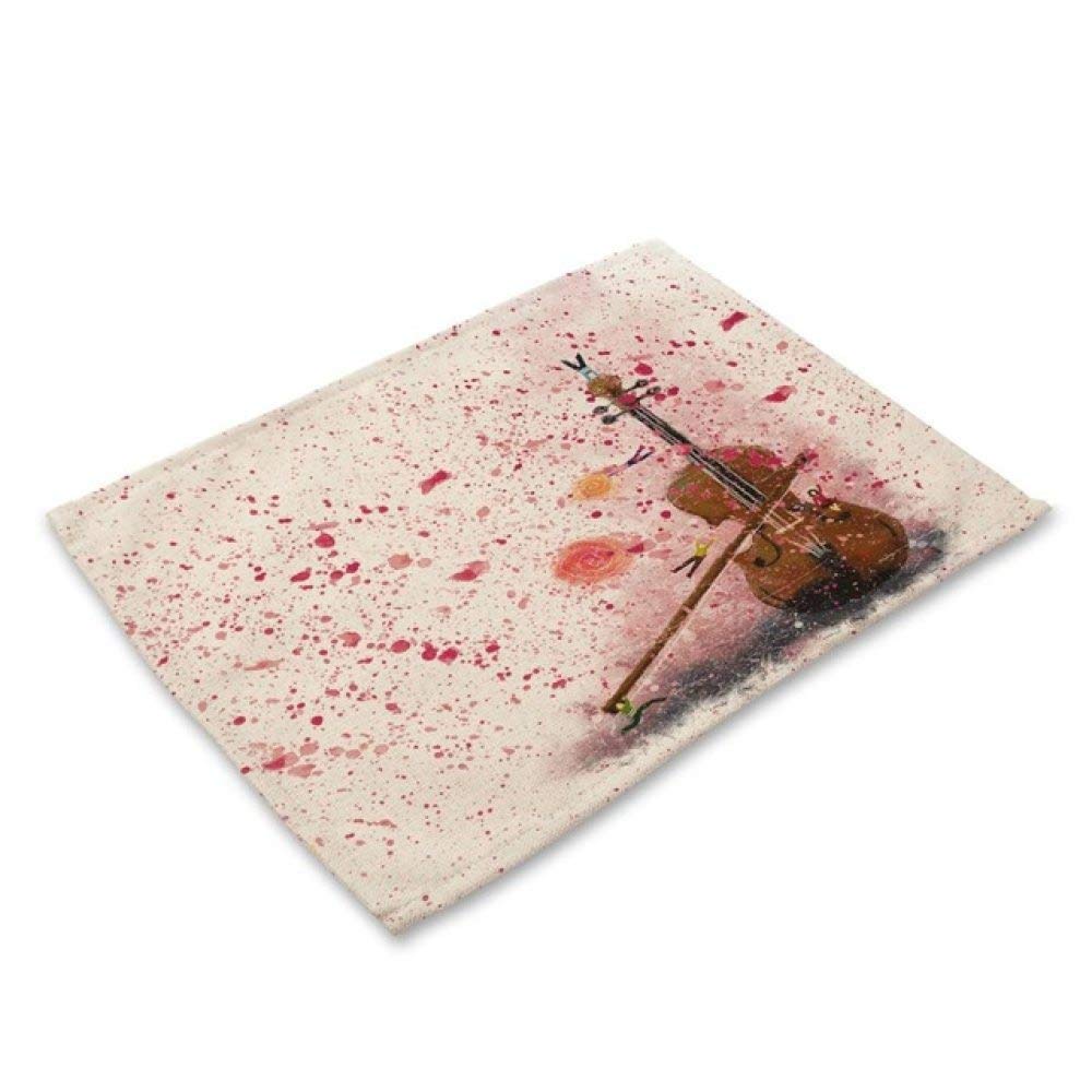 Lonfenner Table Mat,Cotton Linen Upholstered Placemat Sakura Guitar Printed Table Mat Coaster Non-Slip Anti-Slip Washable Hotel Restaurant Kitchen Fashion Placemat[6PCS]