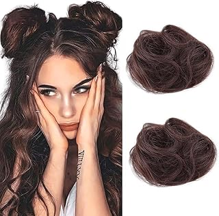 2PCS Mini Claw Clip in Hair Bun Messy Cat Ears Hair Bun Extension Synthetic Hair Chignon Donut Wig Accessory Updo Space Bun Hair Pieces for Women Girls (Dark Brown)