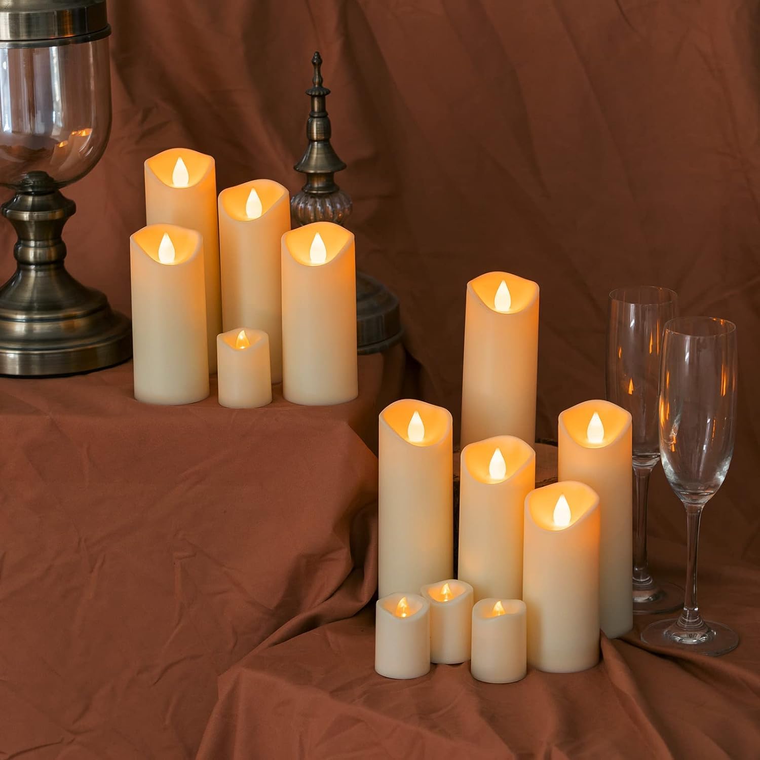 Set di candele a pilastro a LED in vera cera, senza fiamma, con telecomando e timer, funzionamento a batteria, impermeabile, luce tremolante per decorazione della casa, feste, matrimoni