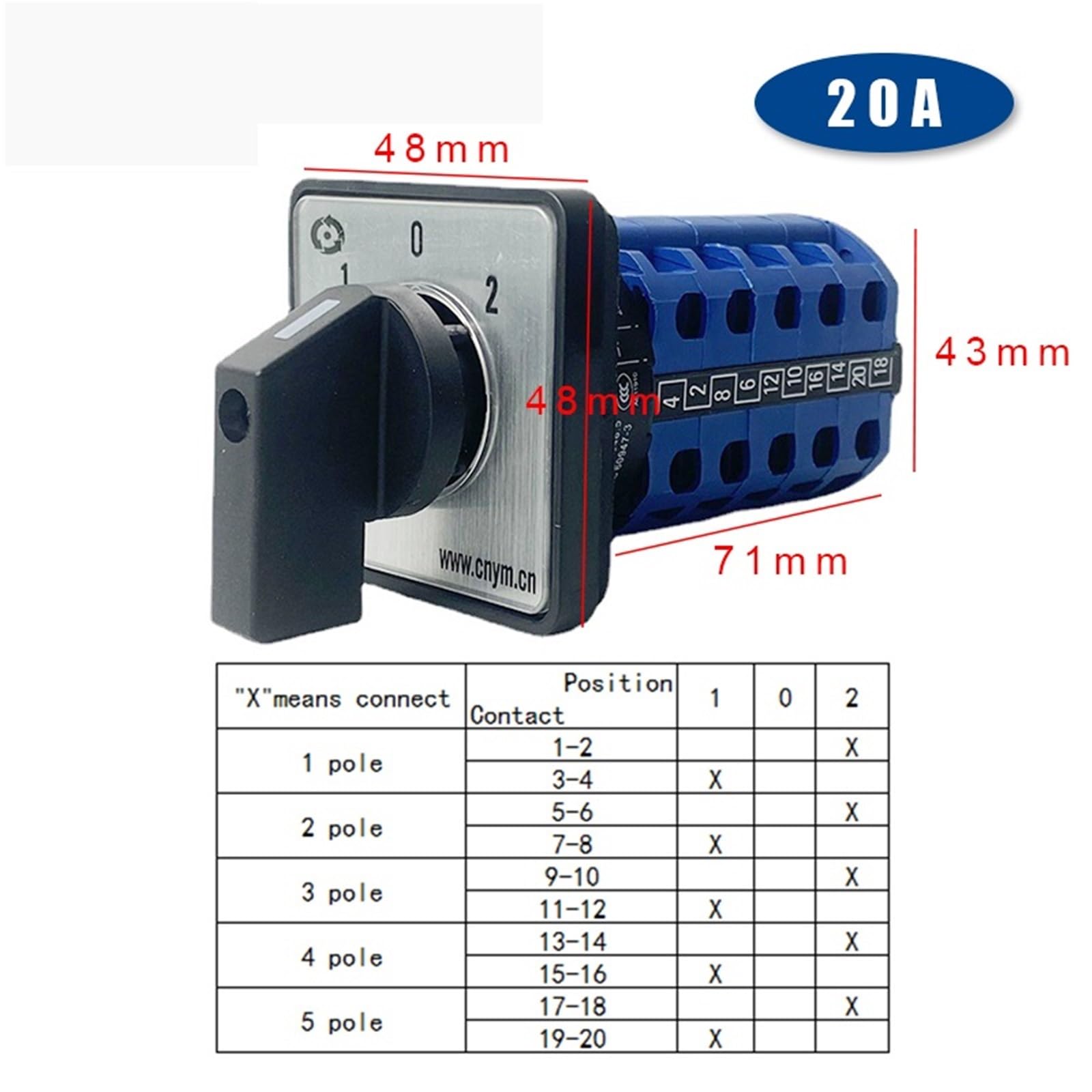 LW26-20/5 Getriebeschalter, 3 Positionen, 20 A, 5 Stufen, drehbar, fünf Pole, Dual-Power-Kombination, Rotationssignal, 20 A, Nockenschalter