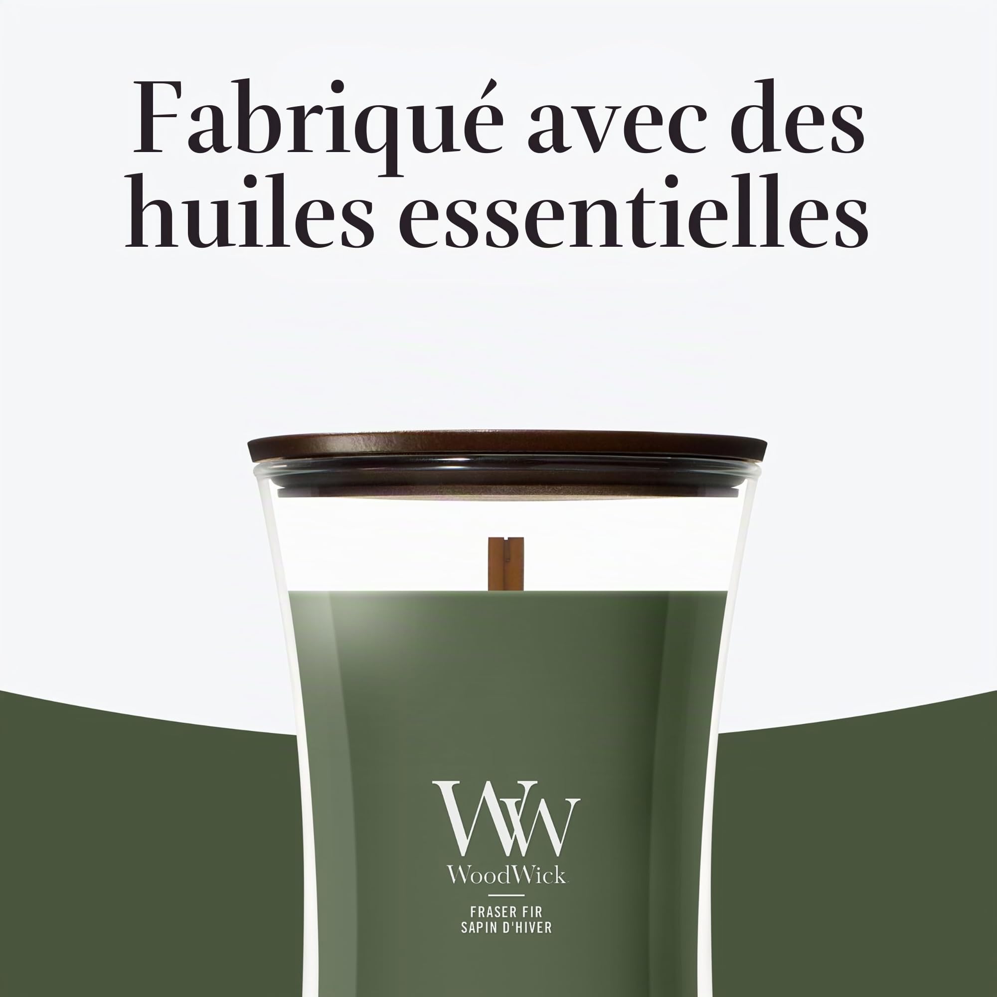 WoodWick grande bougie parfumée sablier avec mèche crépitante | Sapin de fraser | Jusqu'à 130 heures de combustion