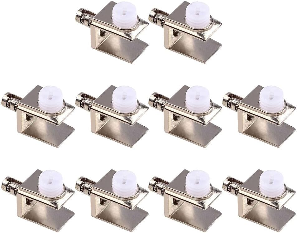 10-Pack Adjustable Zinc Alloy Glass Shelf Clamps, U-Shaped Wall Mounted Bracket Pegs for 3-8mm Thick Glass Panels, Silver
