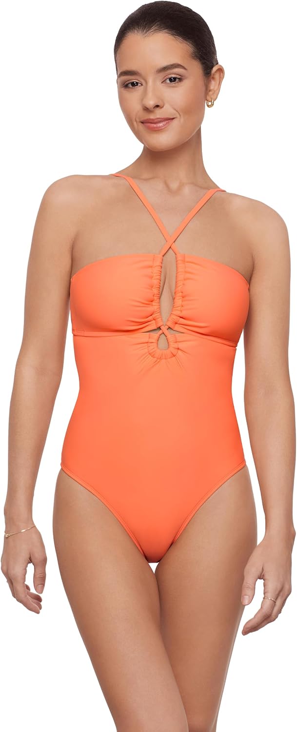 Aqua Green Women's Double Keyhole One Piece with Open Back and Adjustable Straps