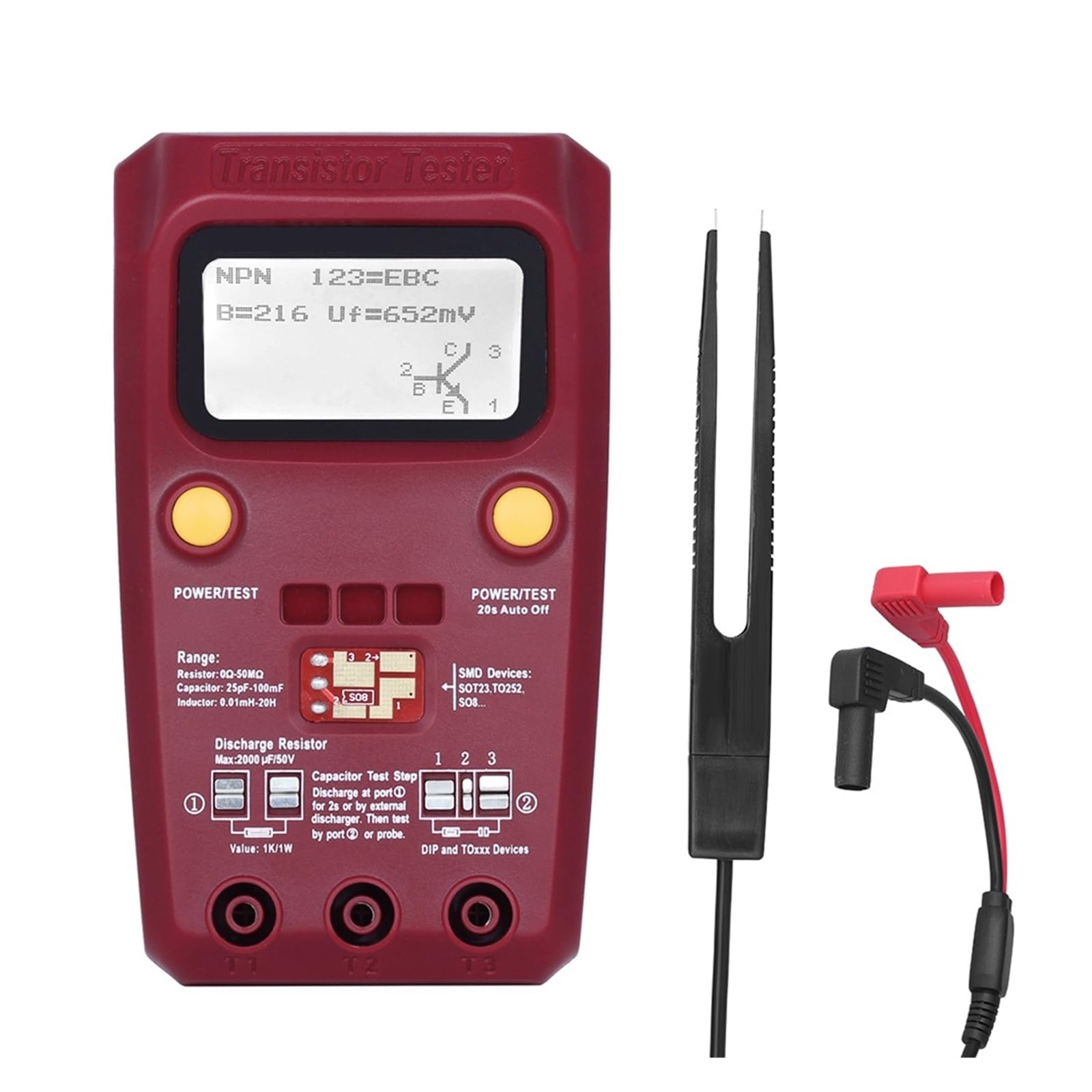Multi-purpose Transistor ESR/SMD Tester Smart Diodo Triodo Misuratore Di Resistenza LCD Test MOS/PNP/NPN Lettura Rapida Accurata Facile(ESR02PRO-Test clip-01)