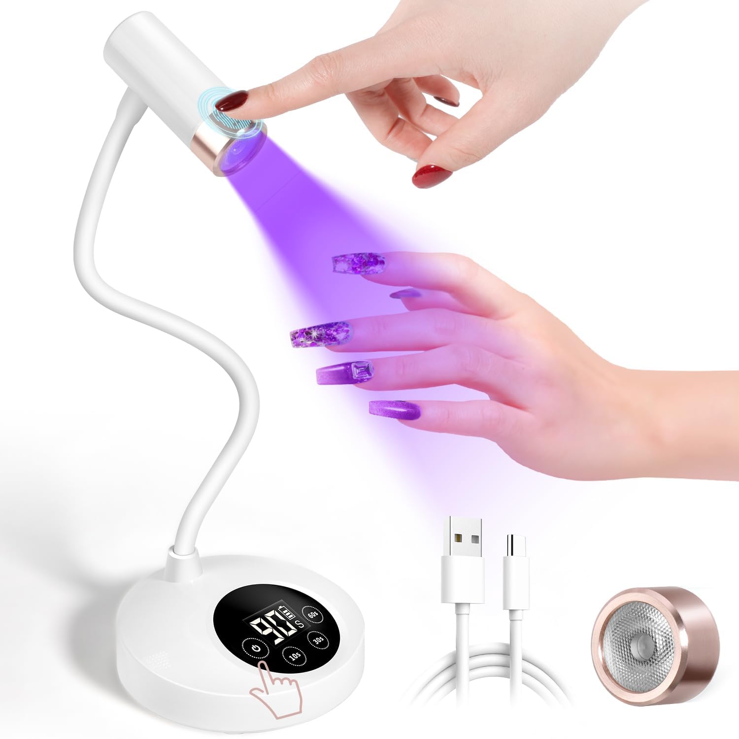 AORAEM UV LED Nail Lamp, Rechargeable Gooseneck Lamp for Gel Nails | Quick Dry LED Nail Light Bueaty Dryer with 4 Timers & Auto Sensor, Professional Flash Cure Light for Gel Nails Home DIY 12W Global Recycled Standard Global Recycled Standard Global Recycled Standard