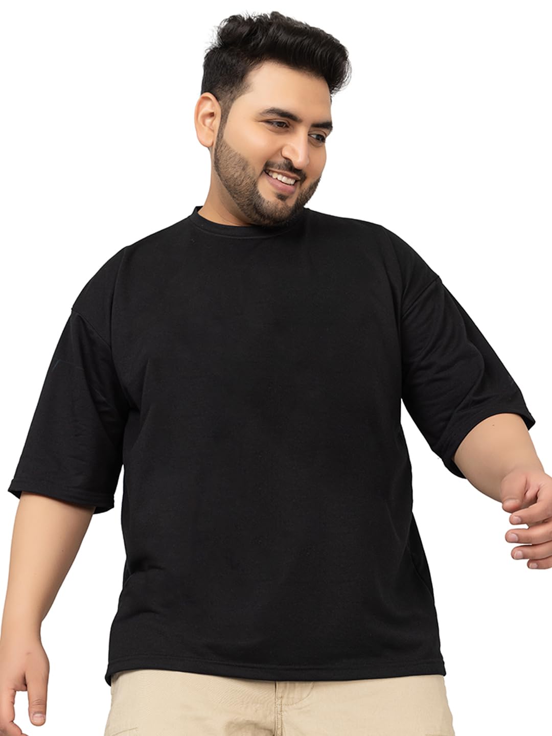 CHKOKKOMen's Solid Plain Cotton Plus Size Half Sleeves Regular Fit T-Shirt
