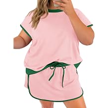 Beautife Women Plus Size 2 Piece Skirt Set Color Block Skort Matching Sets