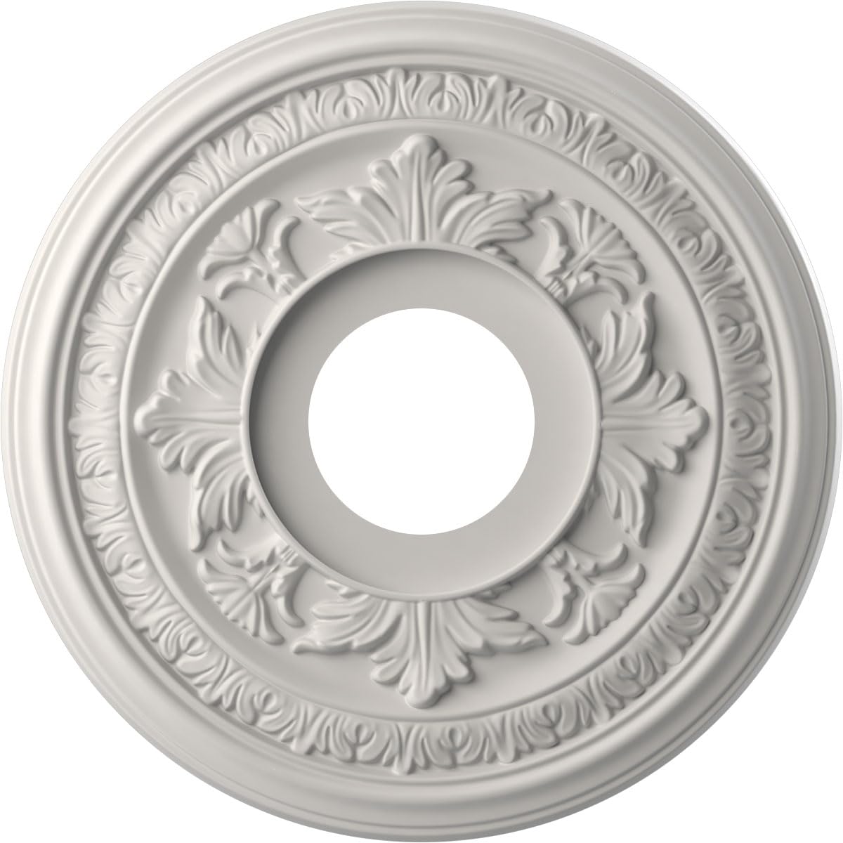 Ekena Millwork CMP13BAGBW Baltimore Thermoformed PVC Ceiling Medallion (Fits Canopies up to 5 1/4"), 13"OD x 3 1/2"ID x 3/4"P, UltraCover Satin Blossom White