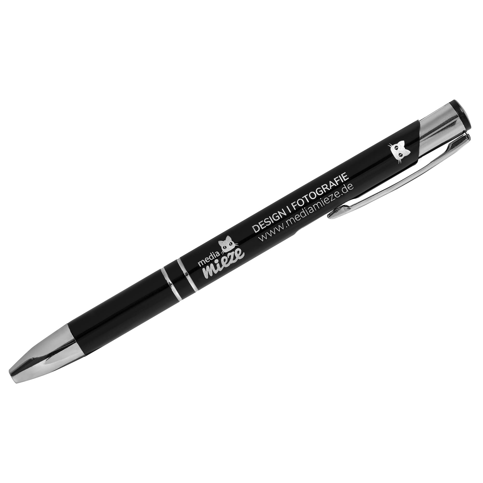 Kugelschreiber mit Gravur SIGNATURE ELEGANCE Lasergravur schwarz Aluminium eloxiert (10 Stück) Strichstärke: M ca. 0,6mm Tinte: blau