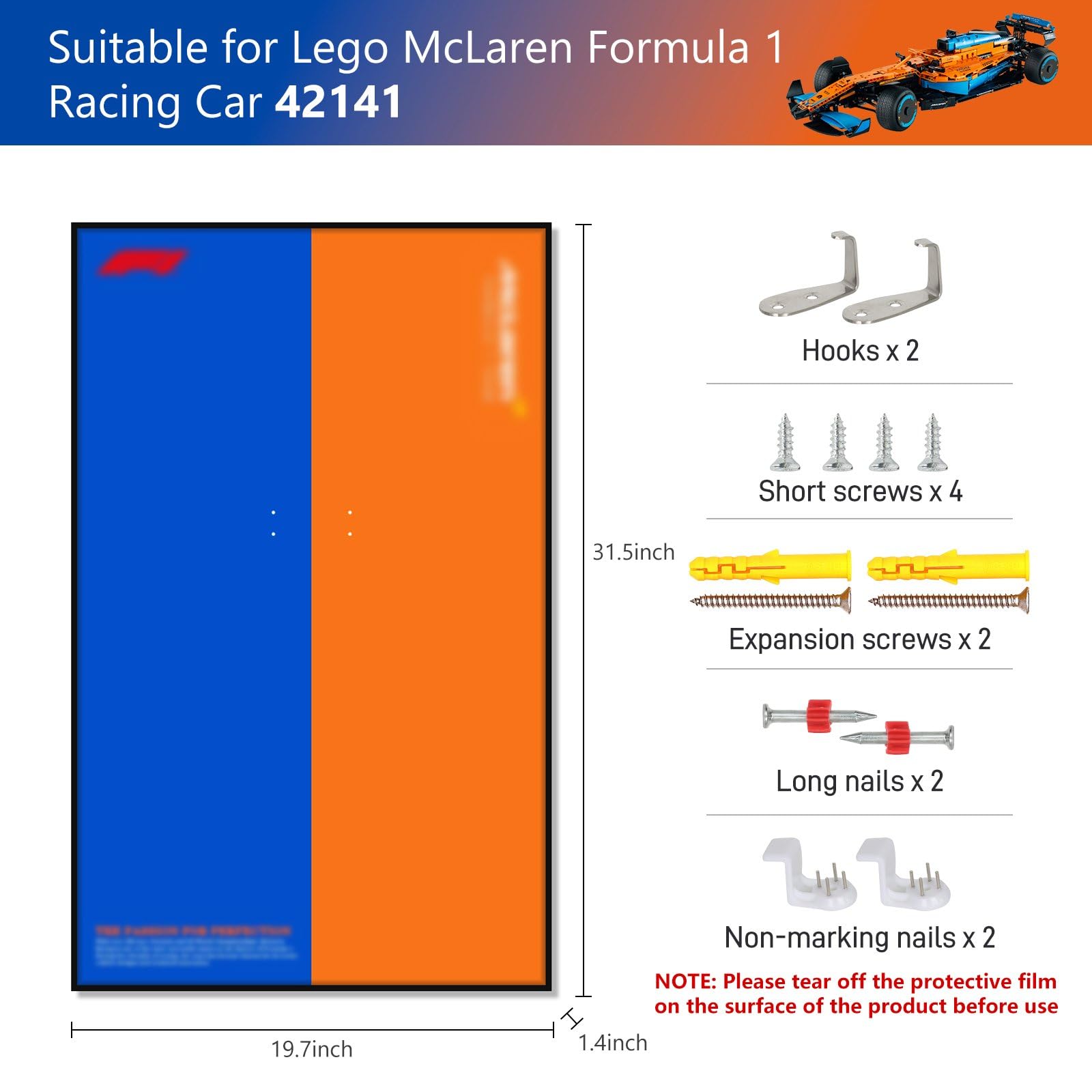 Joodyyoo Display Wall Board for Lego Technic McLaren F1 42141, Wall Art for Lego F1 Car Wall Mount, Gift Idea, Home Decor (Car Not Included)