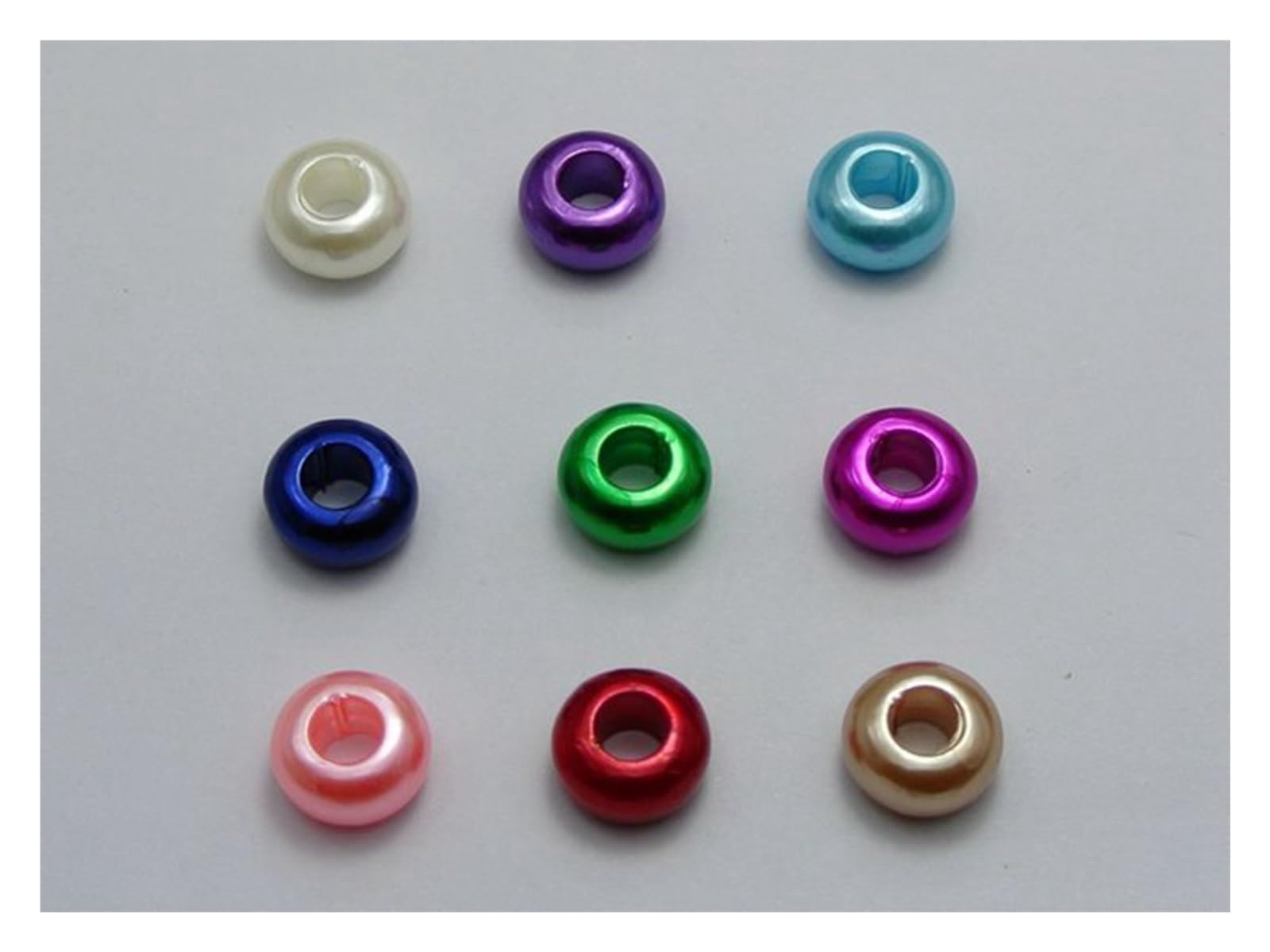 Koraliki z dużym otworem, Opakowanie 100 akrylowych koralików dystansowych z imitacją pereł, wielokolorowych, 12 x 7 mm, otworem 5(Pink)