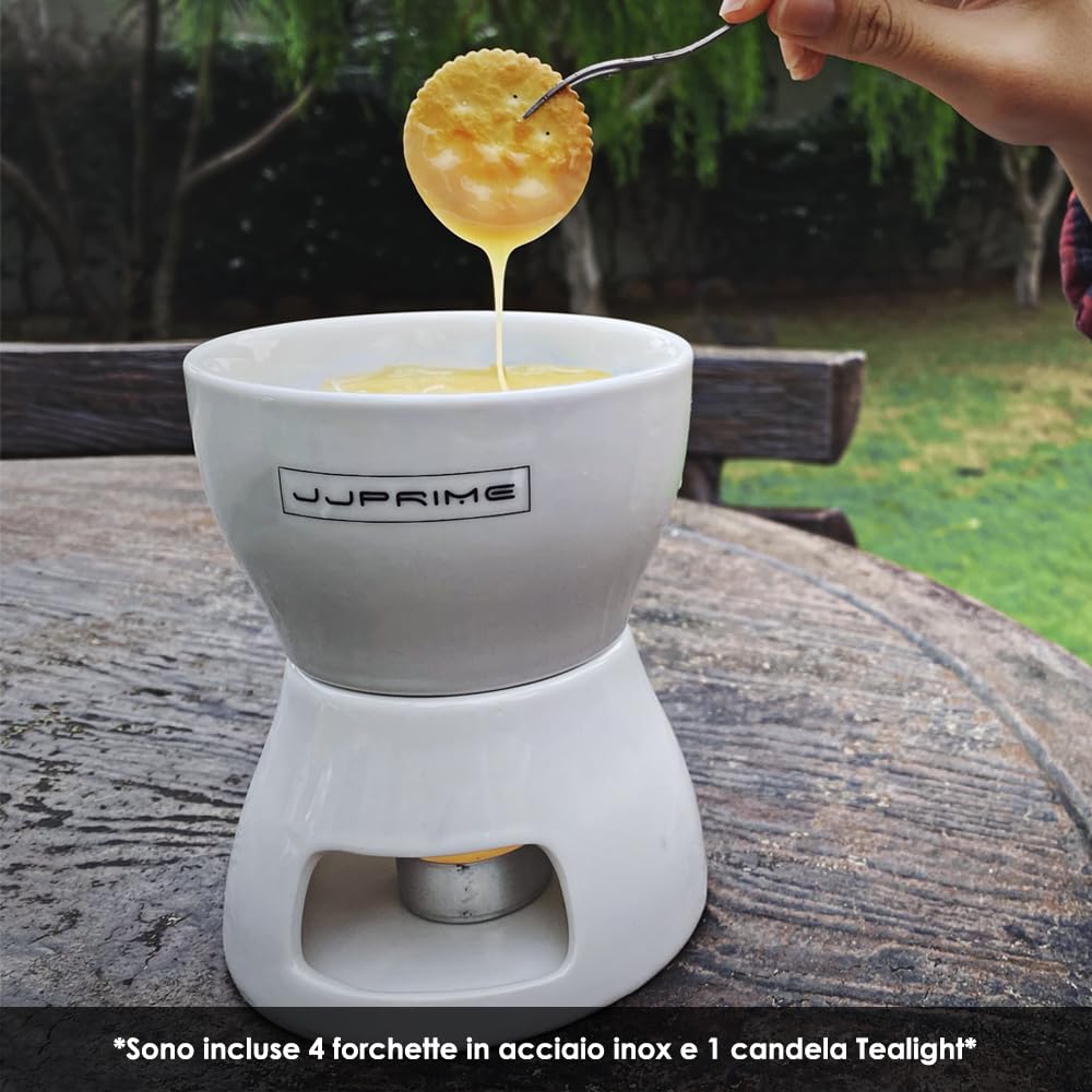 Set fonduta di Formaggio al Cioccolato con Pentola In Ceramica e Forchette In Acciaio Inox | Set Regalo per Set Fonduta Cioccolato | Set Fonduta Formaggio Adatto a Casa, Ristoranti E Caffè