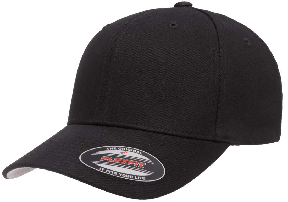 FlexfitCotton Twill Fitted Cap, Black, Small/Medium