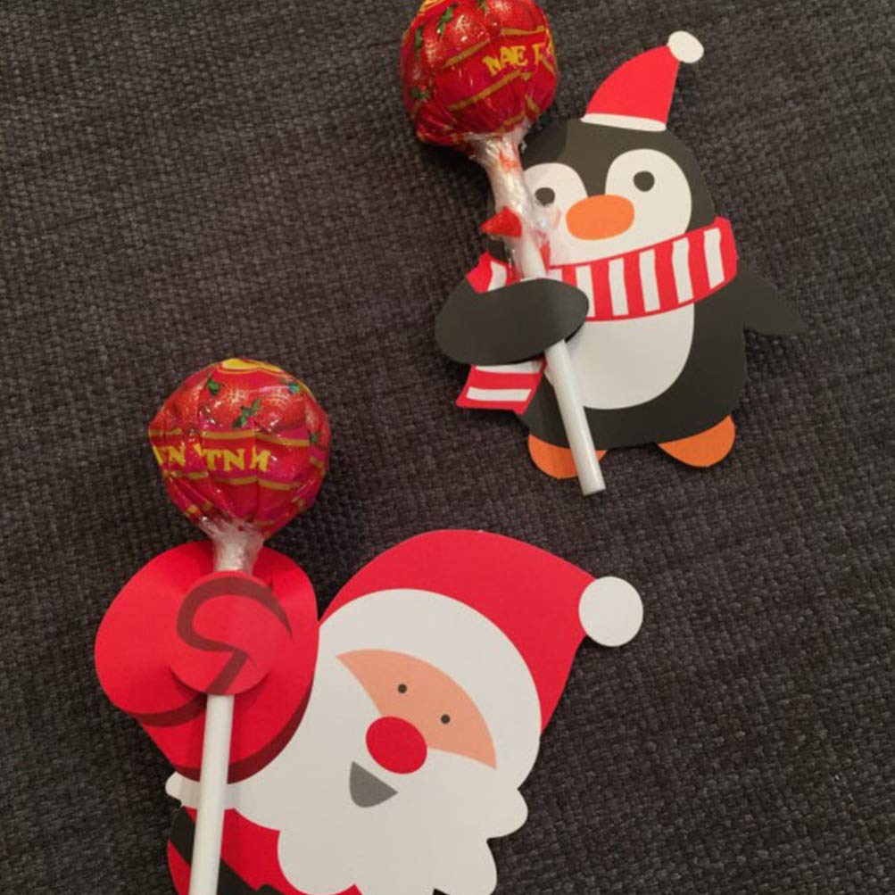 Decoracion Piruletas Tarjetas De Papel Navideñas 150 Piezas con DiseñOs De Santa Claus Y Pinguino para Decorar Dulces En Navidad