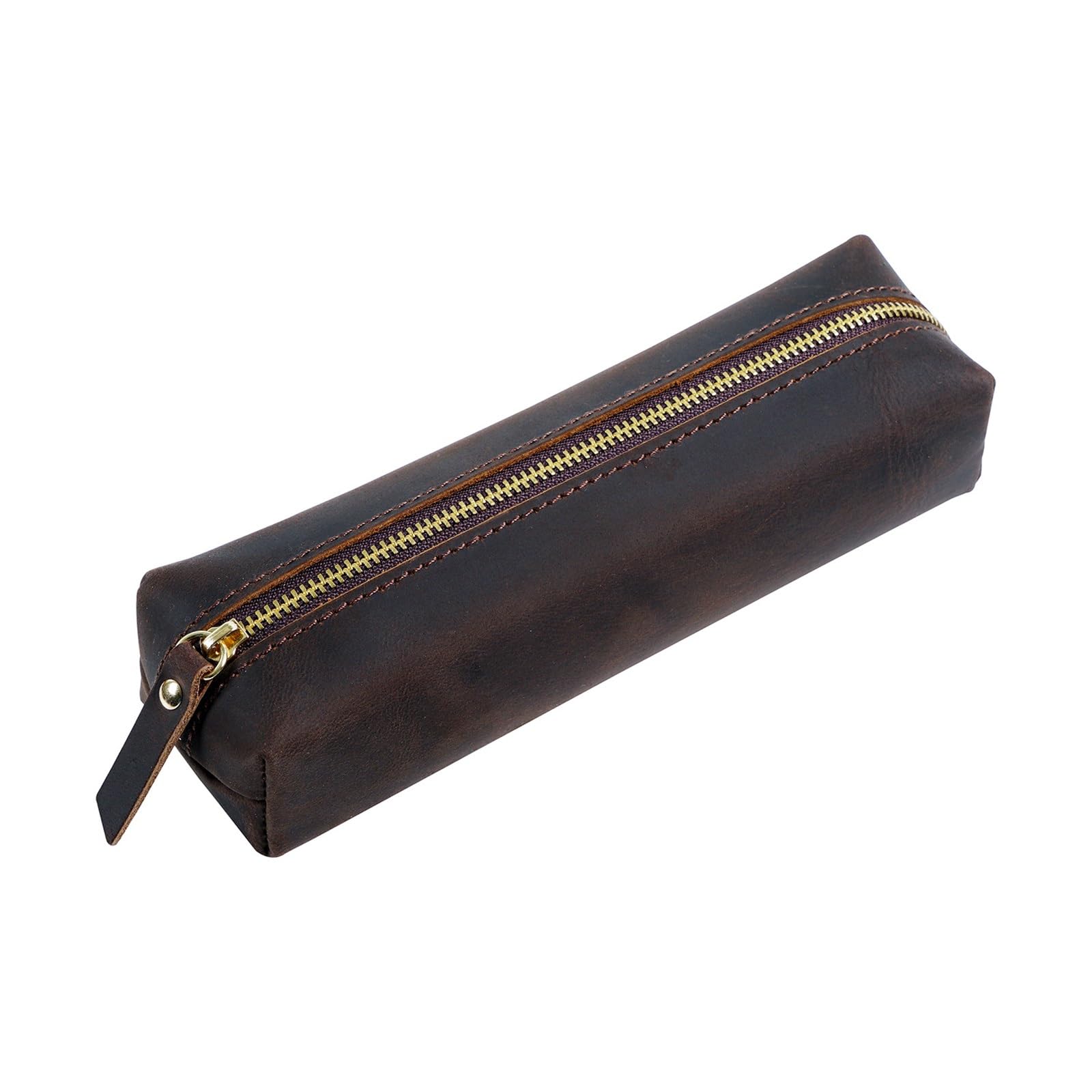 DUMRALBQE Wooden Jewelry Box Leather Pen Organiser Men's Zip Case Pencil for Storage and Organization(Coffee)