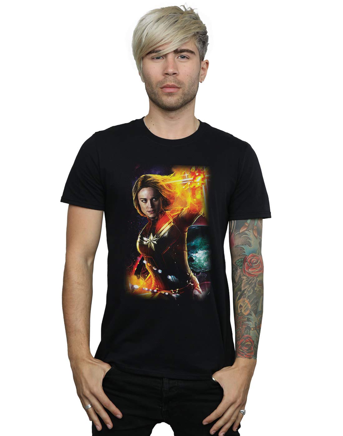 Absolute Cult Men's Black Marvel Captain Marvel Galactic Shine T-Shirt XXXXX-Large
