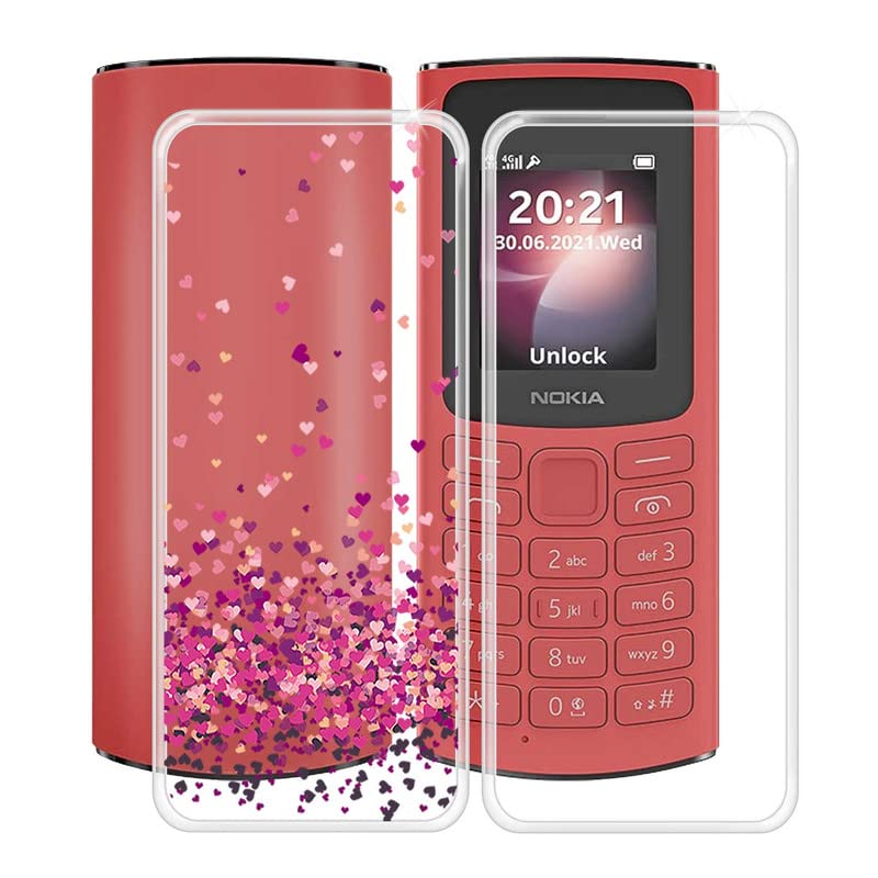 HHUAN Cover per Nokia 105 4G (1.8) con 2 Pezzi Pellicola Protettiva in Vetro temperato, Custodia Protettiva in TPU in Silicone Ultra Morbido Clear Antiurto per Nokia 105 4G - WM73