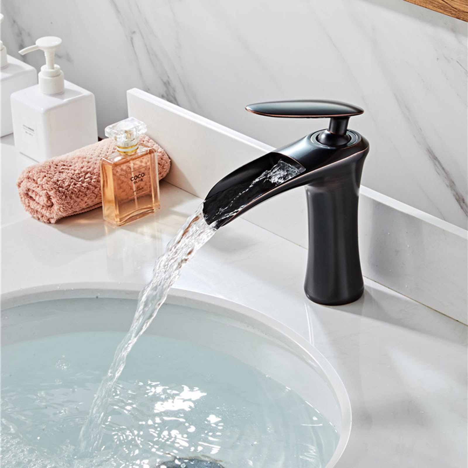 SOHNVWTGD Antique Waterfall Basin Tap Open Spout Single Hole Brass Retro Mixer Taps Bathroom Sink,Heigu