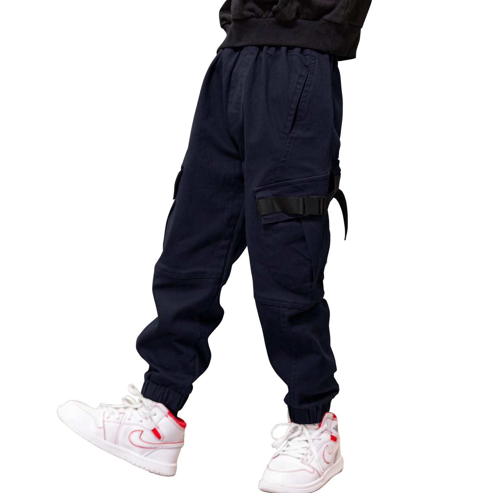 MEILONGER Pantalones Cargo de algodón para niños Estilo Casual Cintura elástica para Senderismo Uniforme Escolar Pantalones Deportivos Joggers