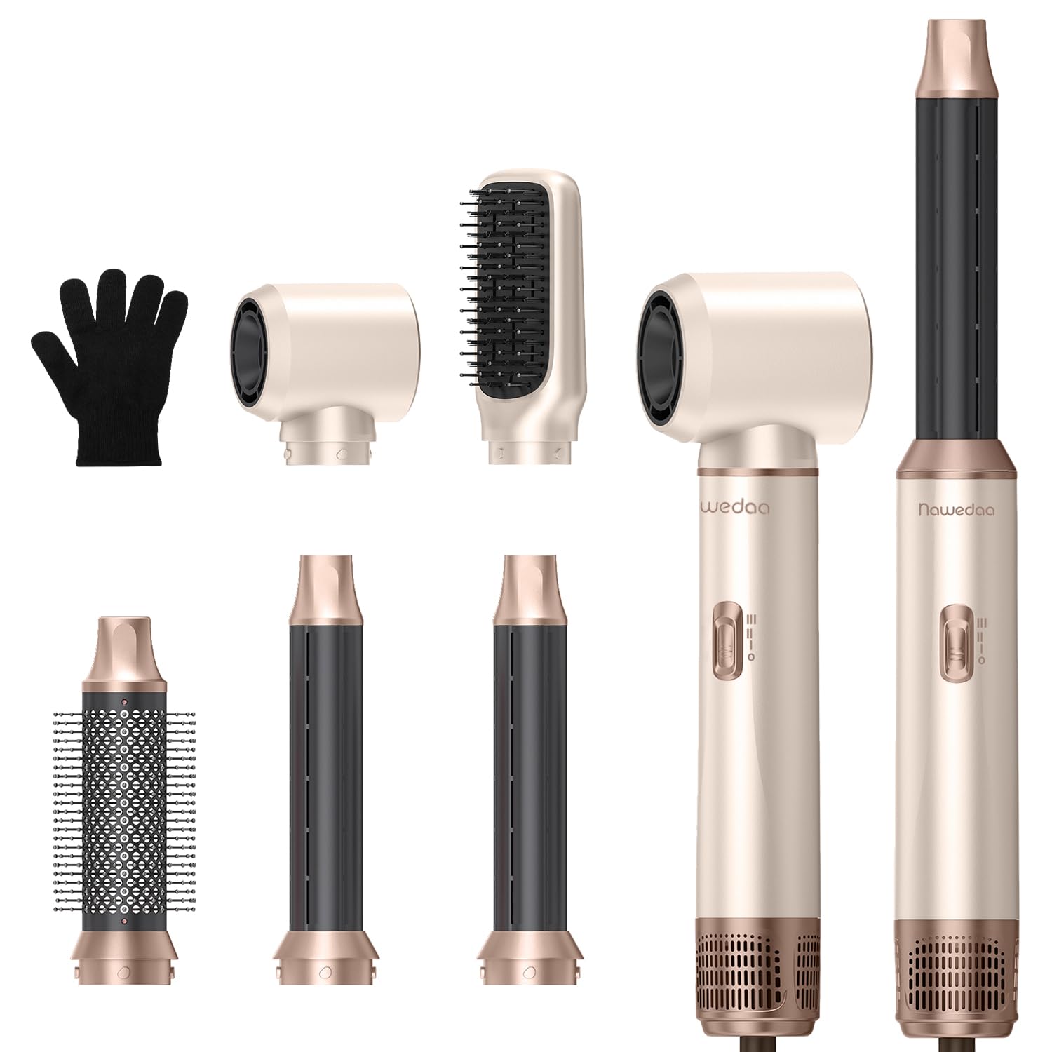 5-in-1 Hair Dryer Brush, Hot Air Styler with Curling Attachments Beige