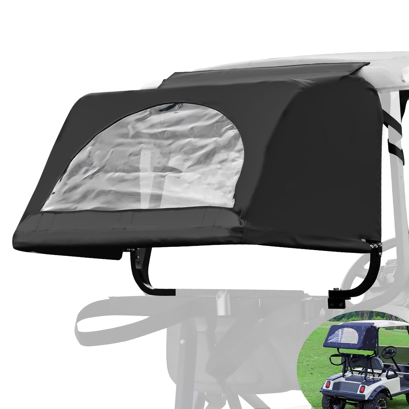 Drive-up Golf Cart Rear Bag Rain Cover with Bracket Kit for Most Club Car EZGO Yamaha Models-Black Raincover