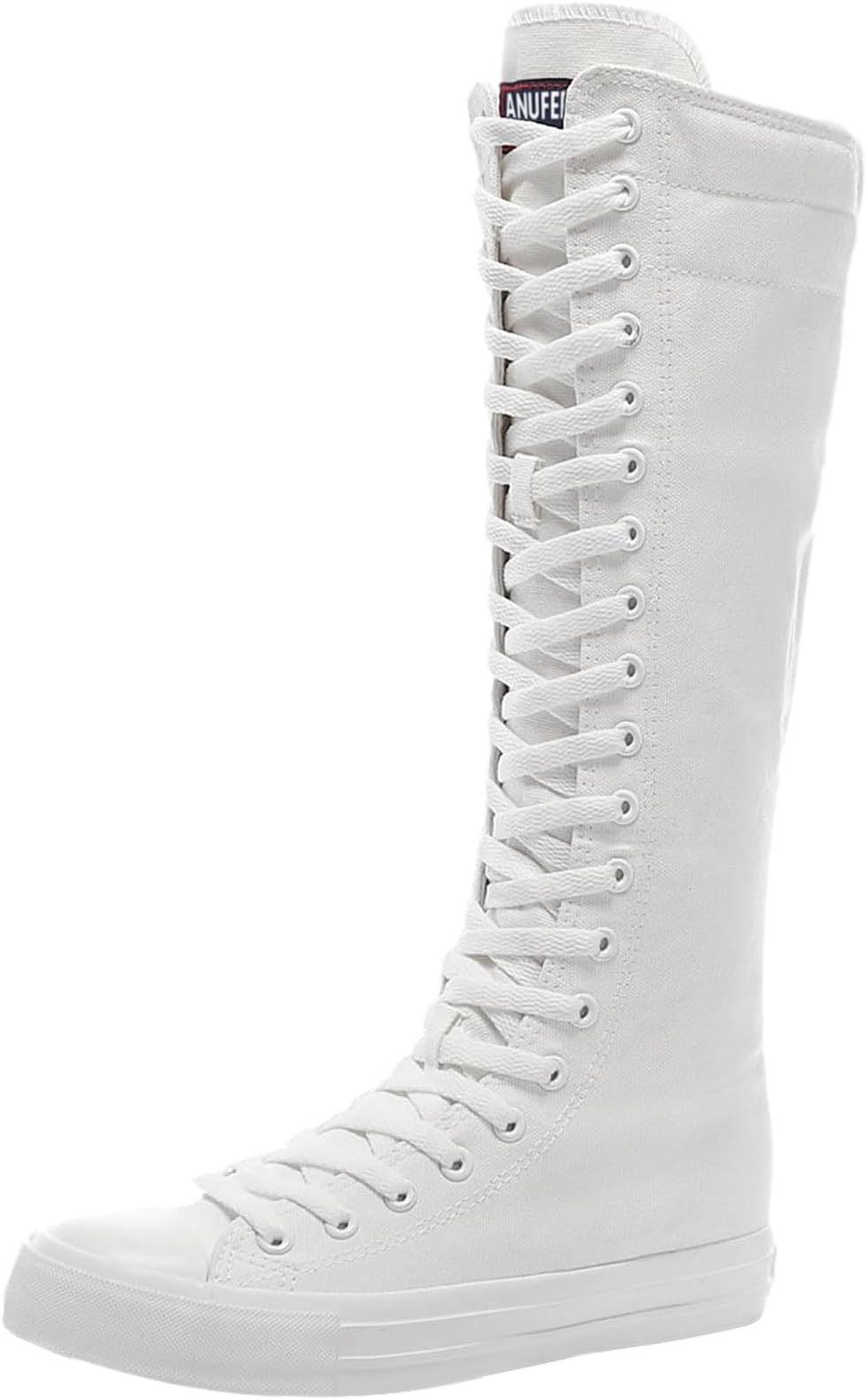 ANUFER Girls Women Fashion Canvas Knee Boots Pure Black Zip Dance Boots