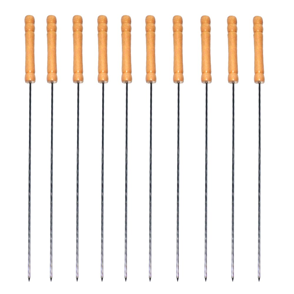 Barbecue Skewers Set - AMPHOW BBQ Kabob Sticks Grilling Skewers Accessories Tools,Camping Roast Fork, Wooden Handle to Protect Your Hands,Set of 10