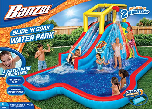 Banzai Ban-35076 Slide N Soak Splash Park Inflatable Outdoor Kids Water Park Play Center With Slides, Pool, And Air Blower Motor #TOP6