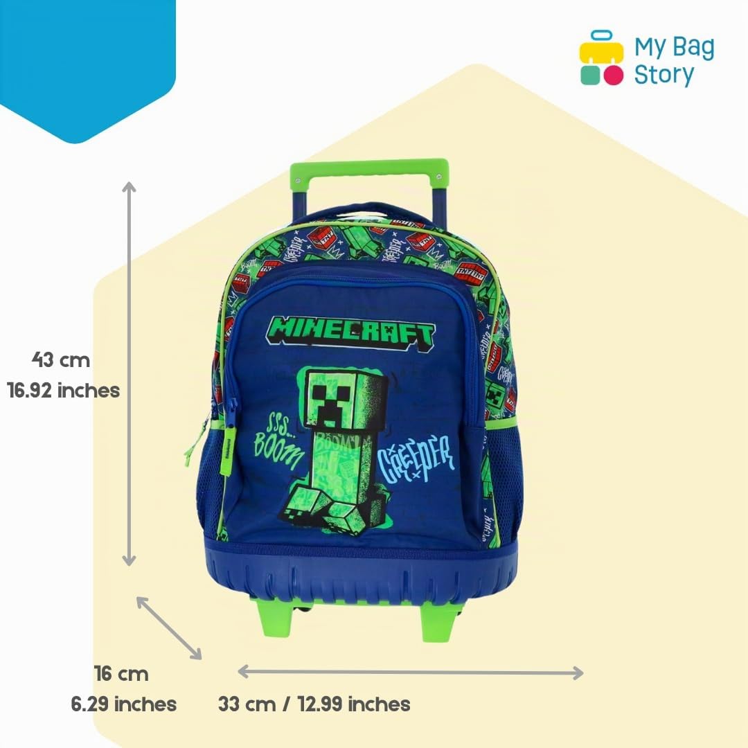 mybagstory | Sac à Roulettes Minecraft | 3 Compartiments | Vert et Bleu