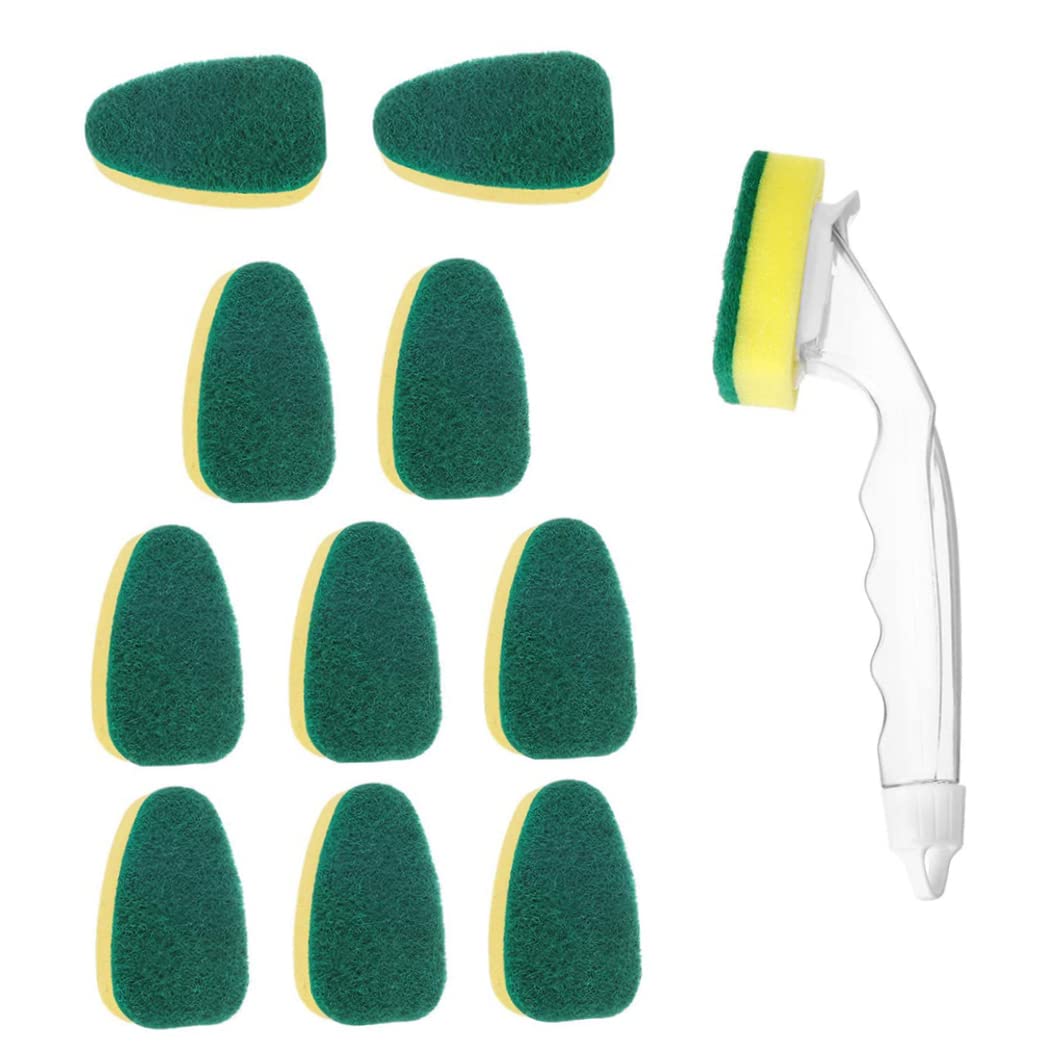 CNAFGBGG Dish Sponge with Handle 12Pcs/Set Scrub Cleaning Brush Heavy Duty Dish Wand for Kitchen, Sink, Bathroom, Replaceable Cleaning Brush ..
