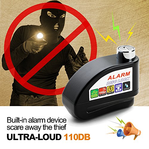 Bibowa Disc Brake Lock With Alarm - Anti -Theft Disc Lock Motorcycle Alarm With 110Db Alarm Sound 5Ft Reminder Cable And Pouch Wheel Security Lock For Motorcycles Scooters Bikes #TOP1