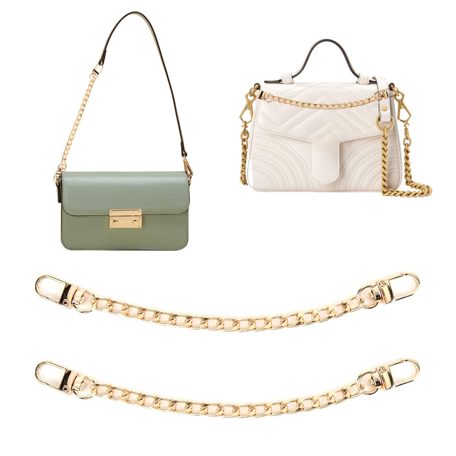 2Pcs 20cm Metal Handbag Strap Extender Gold Bag Chain Strap Extension DIY Flat Purse Chain Straps with Metal Buckles for Purse Handbags Shoulder Bag Replacement Chains