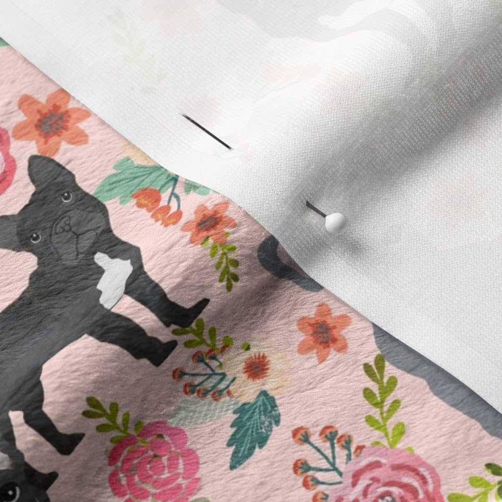 Spoonflower Fabric - Frenchie Florals Cute French Bulldogs Best Pet Bulldog Frenchies Printed on Minky Fabric by The Yard - Sewing Baby Blankets Quilt Backing Plush