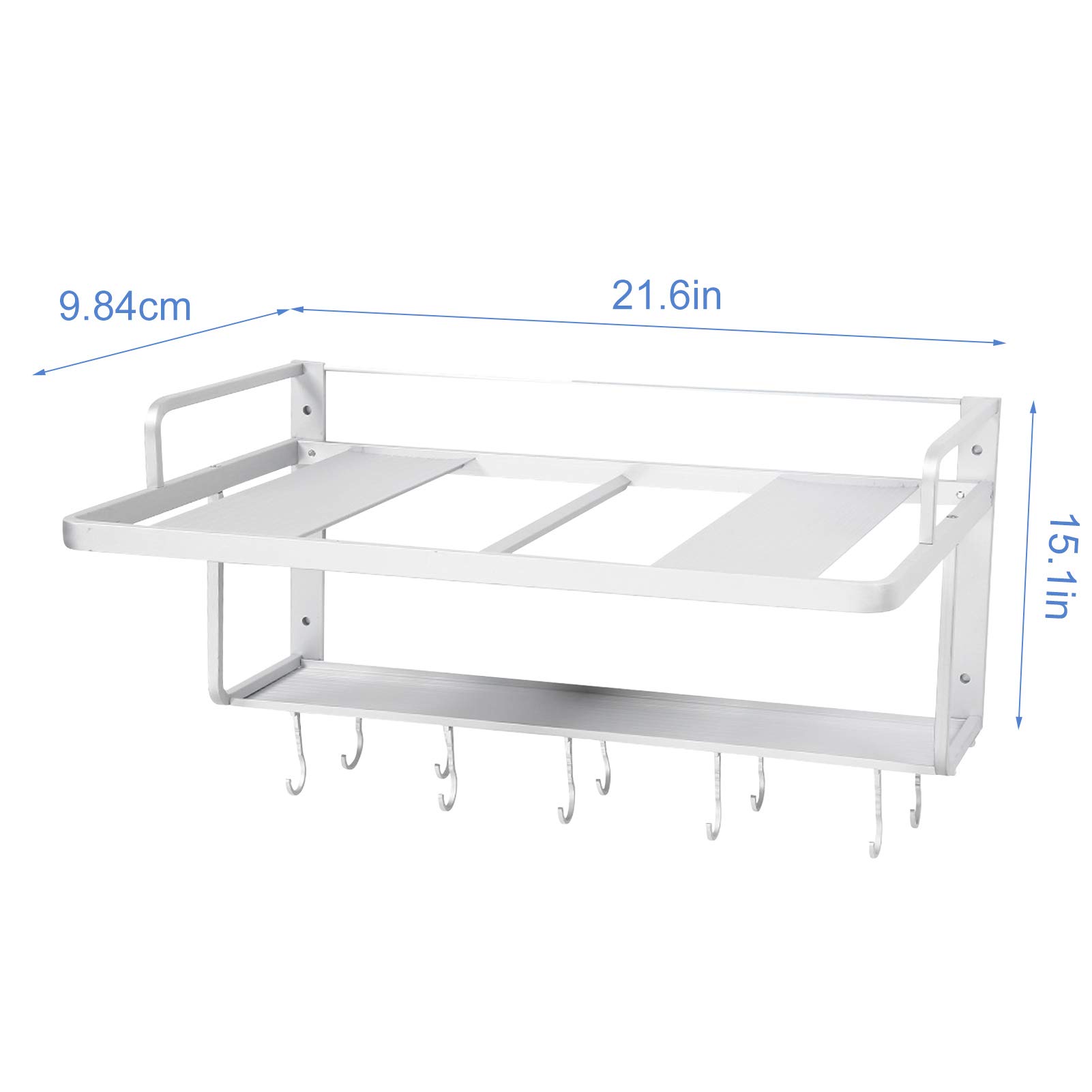Ejoyous Soporte para horno de microondas de doble capa colgante 3 en 1, soporte de pared para horno de microondas con 10 ganchos, organizador de estante de almacenamiento de cocina