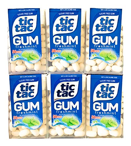 Tic Tac Sugarfree Freshmint Gum | Tic Tac Sugarfree Gum | Sugarfree Freshmint Gum | 56 Pieces Per Pack | 6 Packs