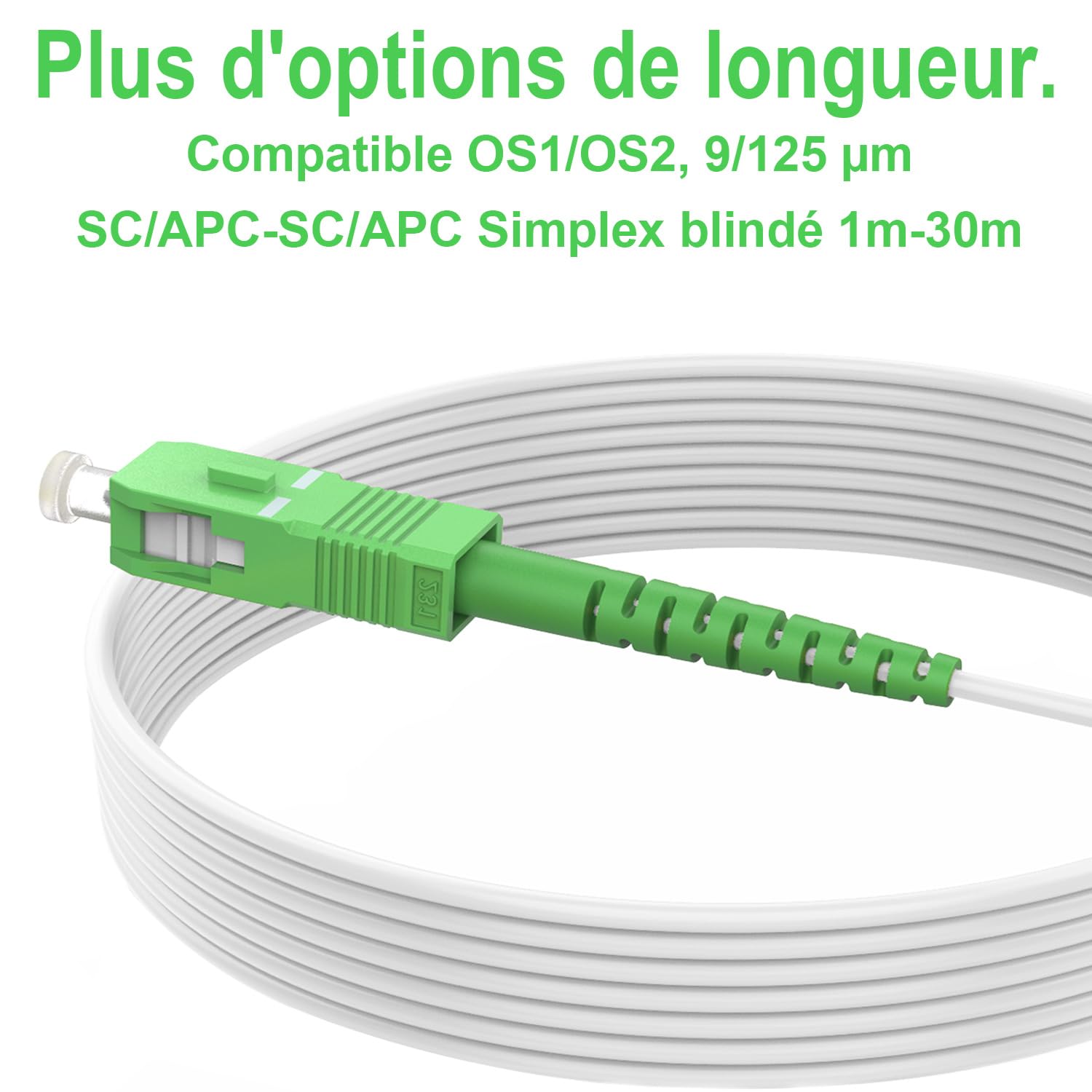 10m Câble à Fibre Optique en Acier Blindé SC/APC à SC/APC (Orange SFR Bouygues)- Rallonge/Jarretiere Simplex Monomode