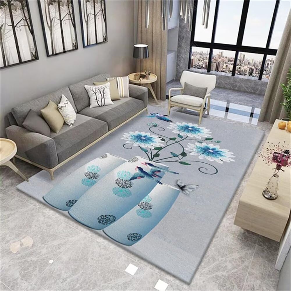 Tapis bleu oriental 90x180cm antidérapant et absorbant pour chambre d'enfant