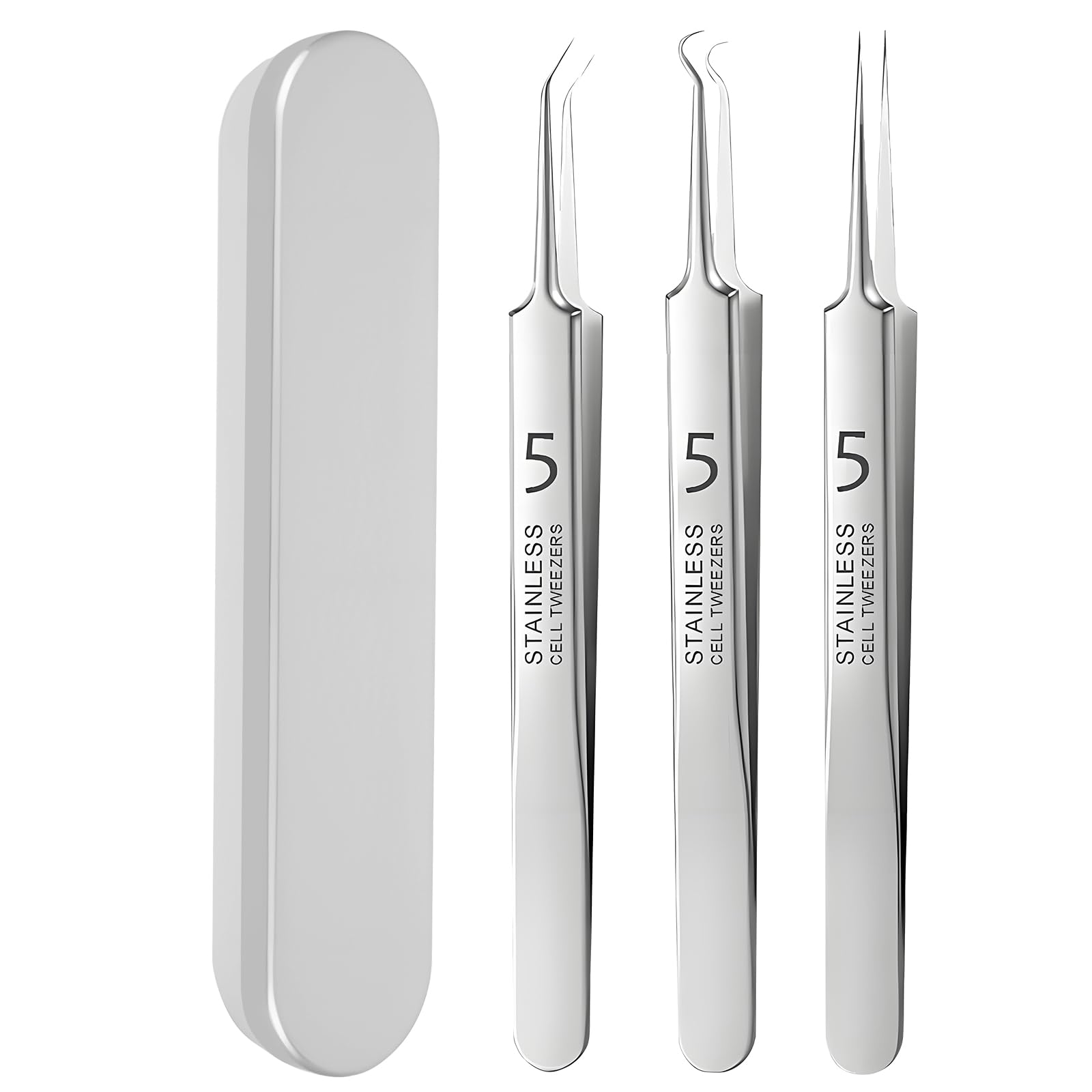3 Piezas Pinzas de Punta Fina, Eliminación de Pinzas Blackhead Precisión Acero Inoxidable Depilar Punta Fina Profesionales para Espinillas Acné Cejas Pelo Encarnado (con Caja)