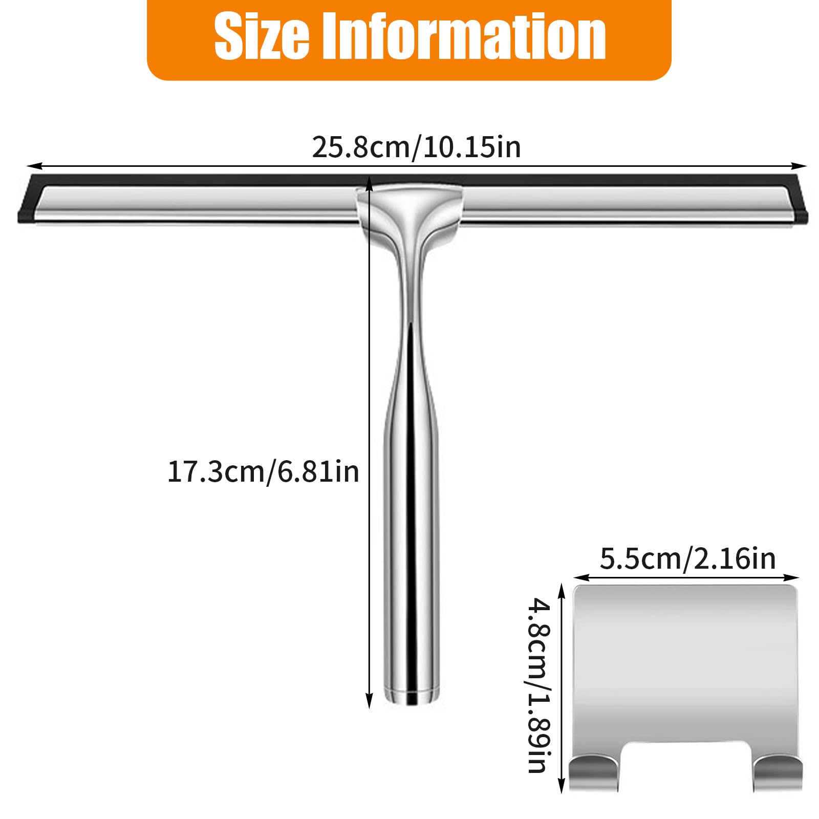 Tergivetro Doccia 25cm Acciaio Inox - Con Gancio Adesivo, Per Pulire Vetri E Piastrelle - Foto 5