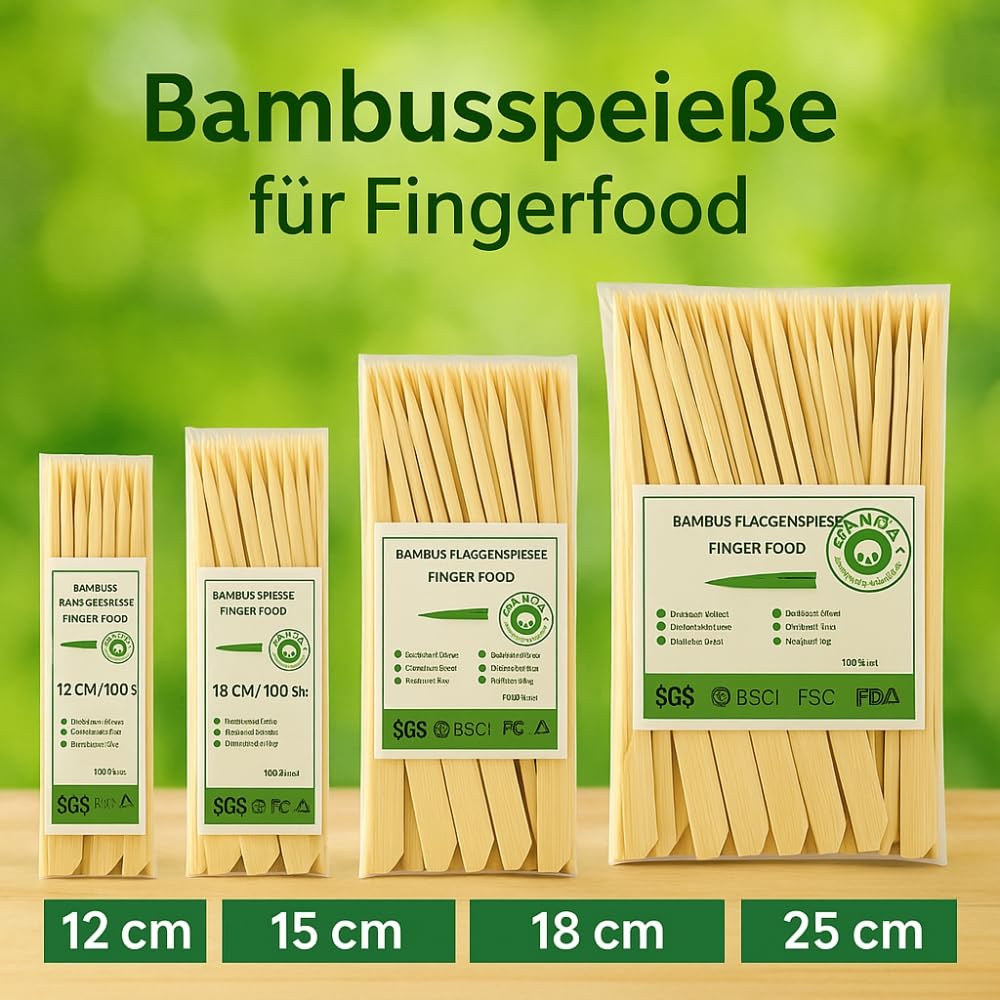 Commerline 2000 Stück Spieße Fingerfood | 12 cm Holzspieße aus Bambus | Cocktailspieße für Mini Burger und Sandwich | Bambusspiesse für Snack und Marshmallow | Schaschlikspiesse Holz