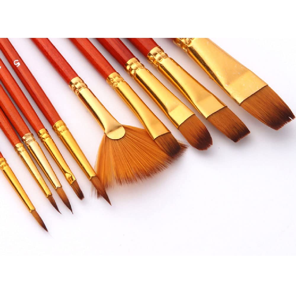 XBTGS 10 pennelli per pittura ad acqua in nylon con asta corta per pittura acrilica ad olio professionale per disegno artistico