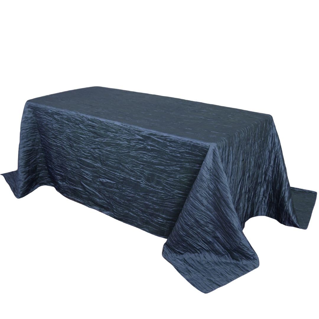 YOUR CHAIR COVERS - 90 x 156 inch Rectangular Crinkle Taffeta Tablecloth - Navy Blue