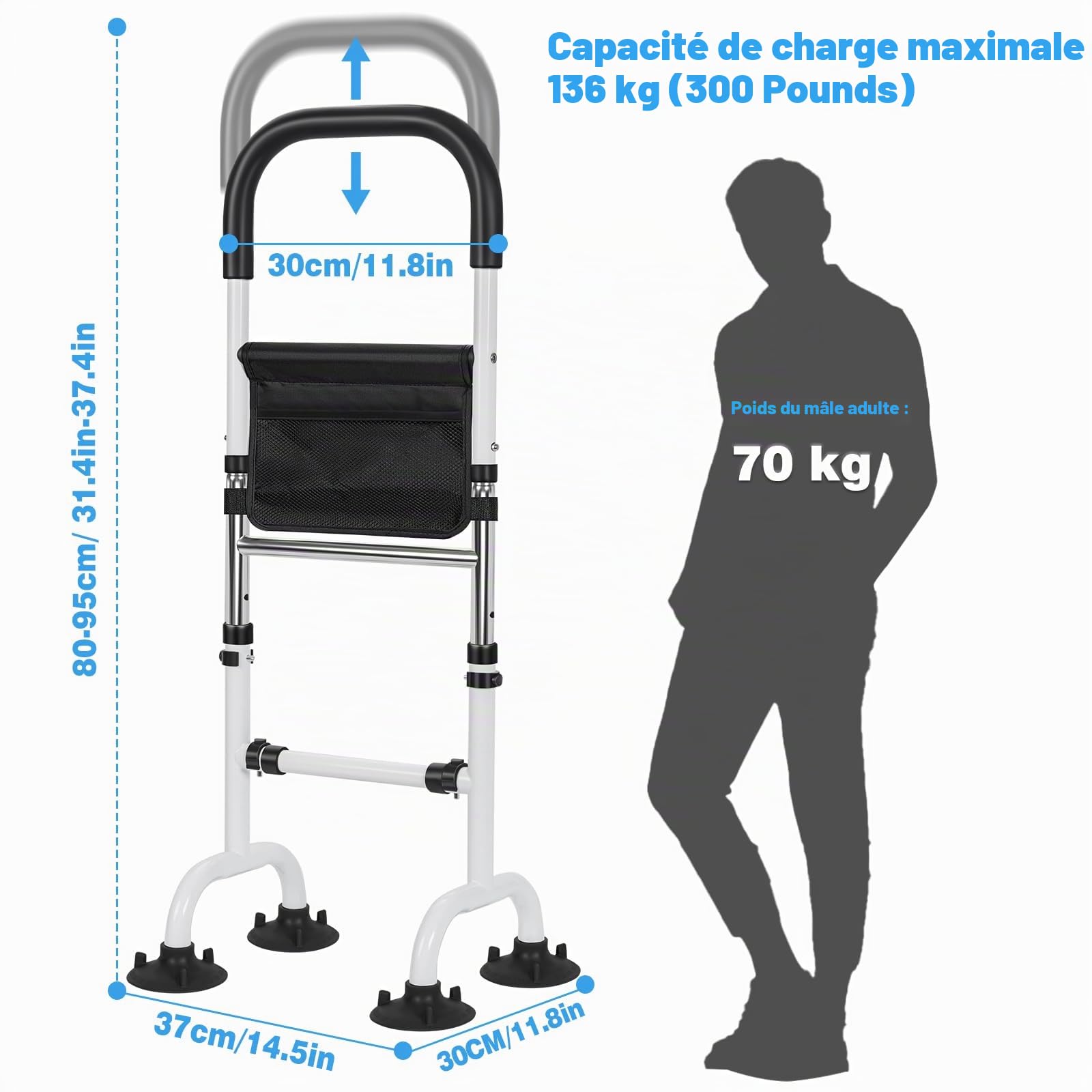 AKOZLIN Aide à la Position Debout pour Personnes âgées,Hauteur réglable | charge maximale 136 kg,aide au redressement mobile et à l'assise, convient aux personnes âgées et handicapées