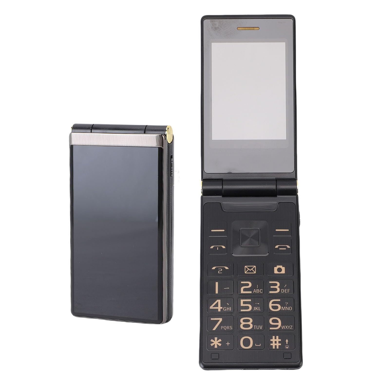 Annadue Telefon z klapką 4G dla Seniorów, Podwójny Ekran 3,0 Cala i 1,8 Cala, Podwójna Karta SIM, SOS, Aparat 1,3 MP, ze Skórzanym Etui.5900 MAh (Kolor rewolwerowca)