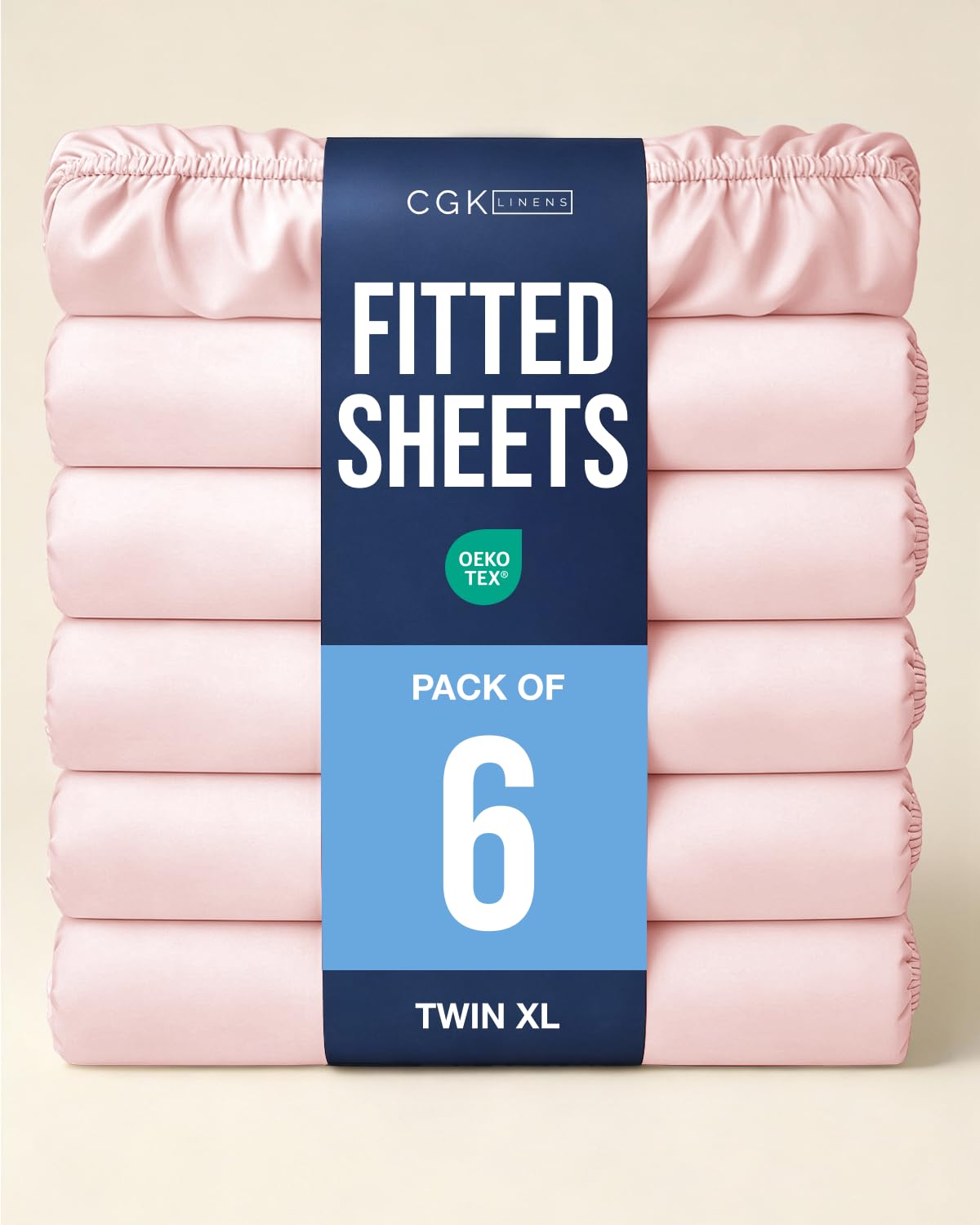 Twin XL Fitted Sheet - Pack of 6 College Dorm Essentials - Baby Pink