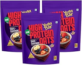 Yogabar 26g High Protein Oats 1kg, Pack of 3 , Dark Chocolate - Breakfast Cereal with Wholegrains, 26% Protein & No added sugar - Oats High Protein for Gym & Weight Management - Premium Protein Blend with Whey Protein Powder - with Goodness of Chia, Sunfl