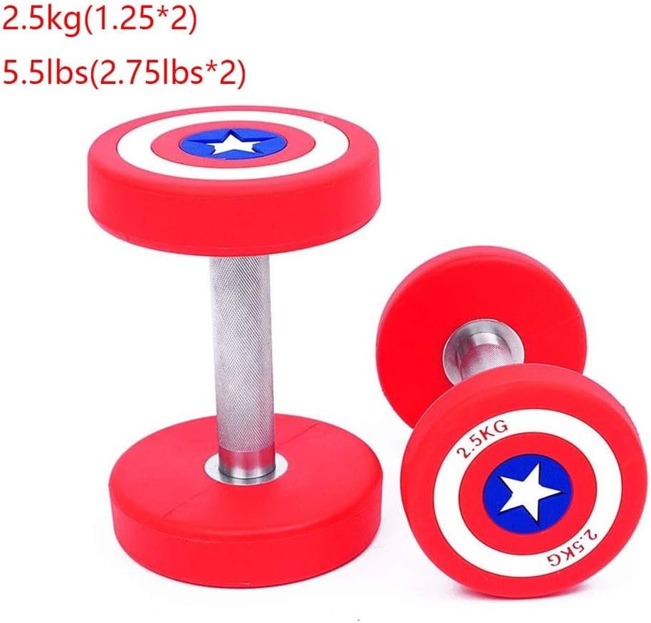 XIAOLI 2pcs America Captain Rubber Dumbbel Gym Commercial Use Dumbbell Weights Exercise Equipment Dumbell Set (Color : Red, Size : 2.5kg)