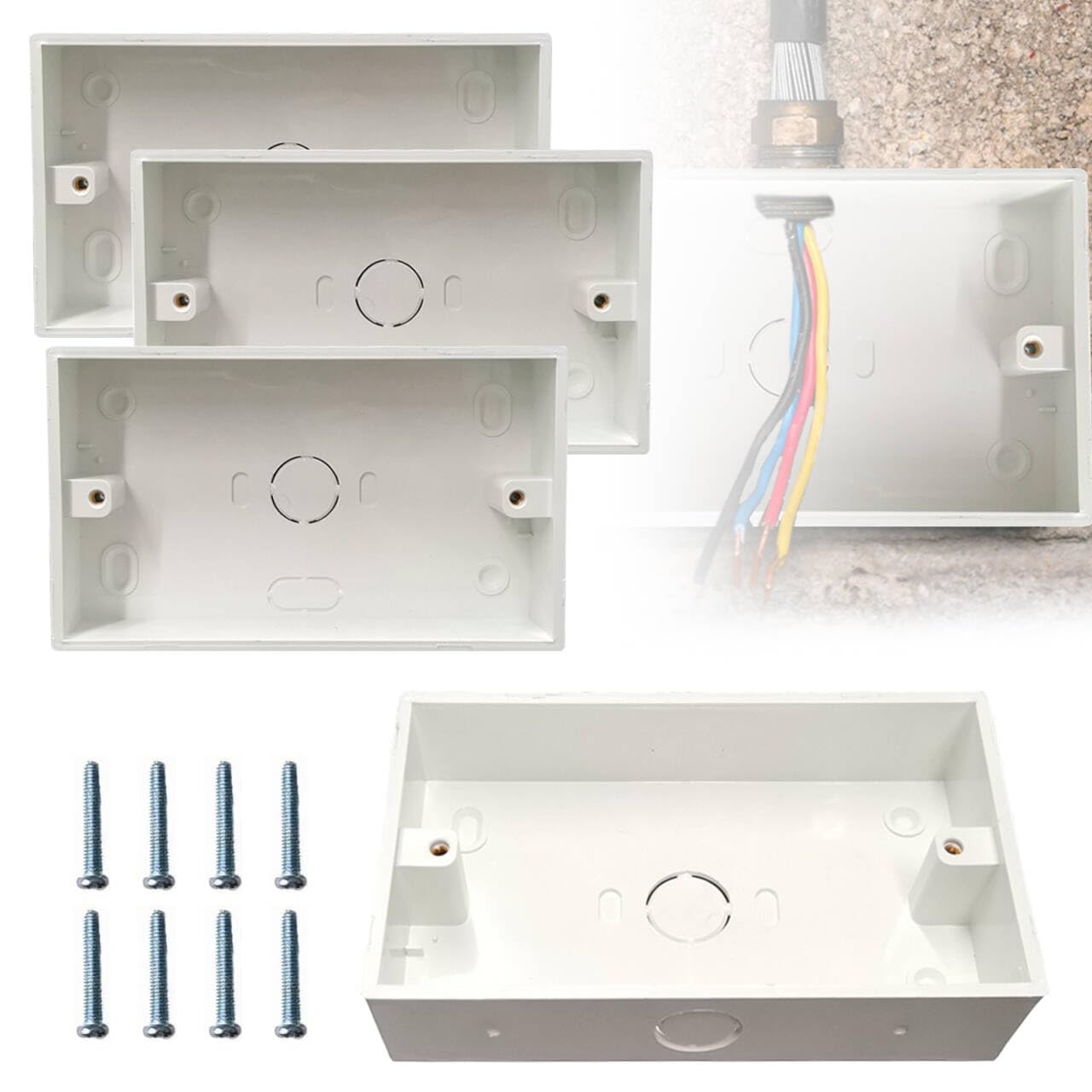 4 Pcs Double Socket Back Box, 2 Gang Surface Mount Pattress Back Box 25 mm Deep Electrical Socket, White